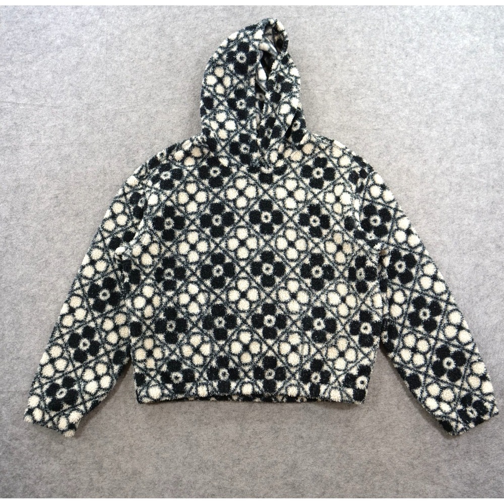 Marine Layer Hoodie Womens Medium Black White Sherpa Fleece Geometric Pullover